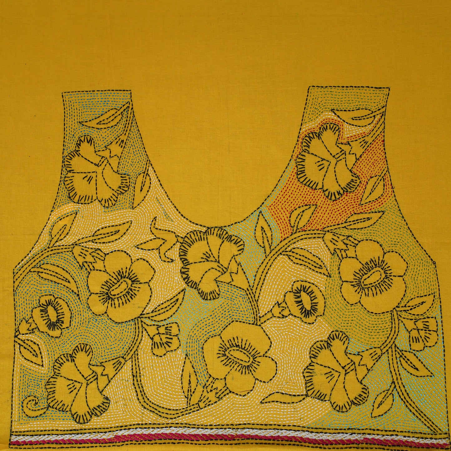 Bengal Kantha Hand Embroidered Cotton Blouse Piece 65