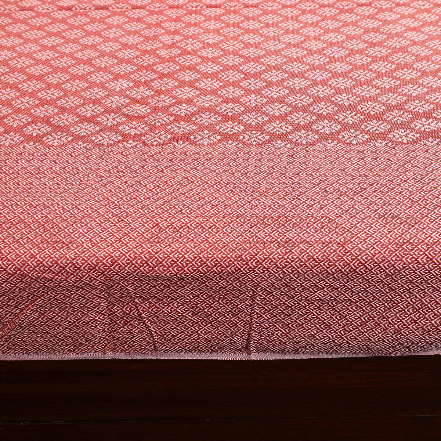 Peach - Pure Handloom Cotton Double Bed Cover from Bijnor 45