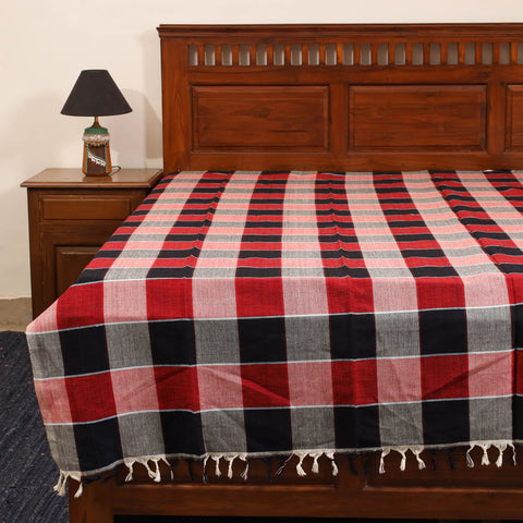 Red - single handloom cotton bed sheet (90 x 60 in) 134