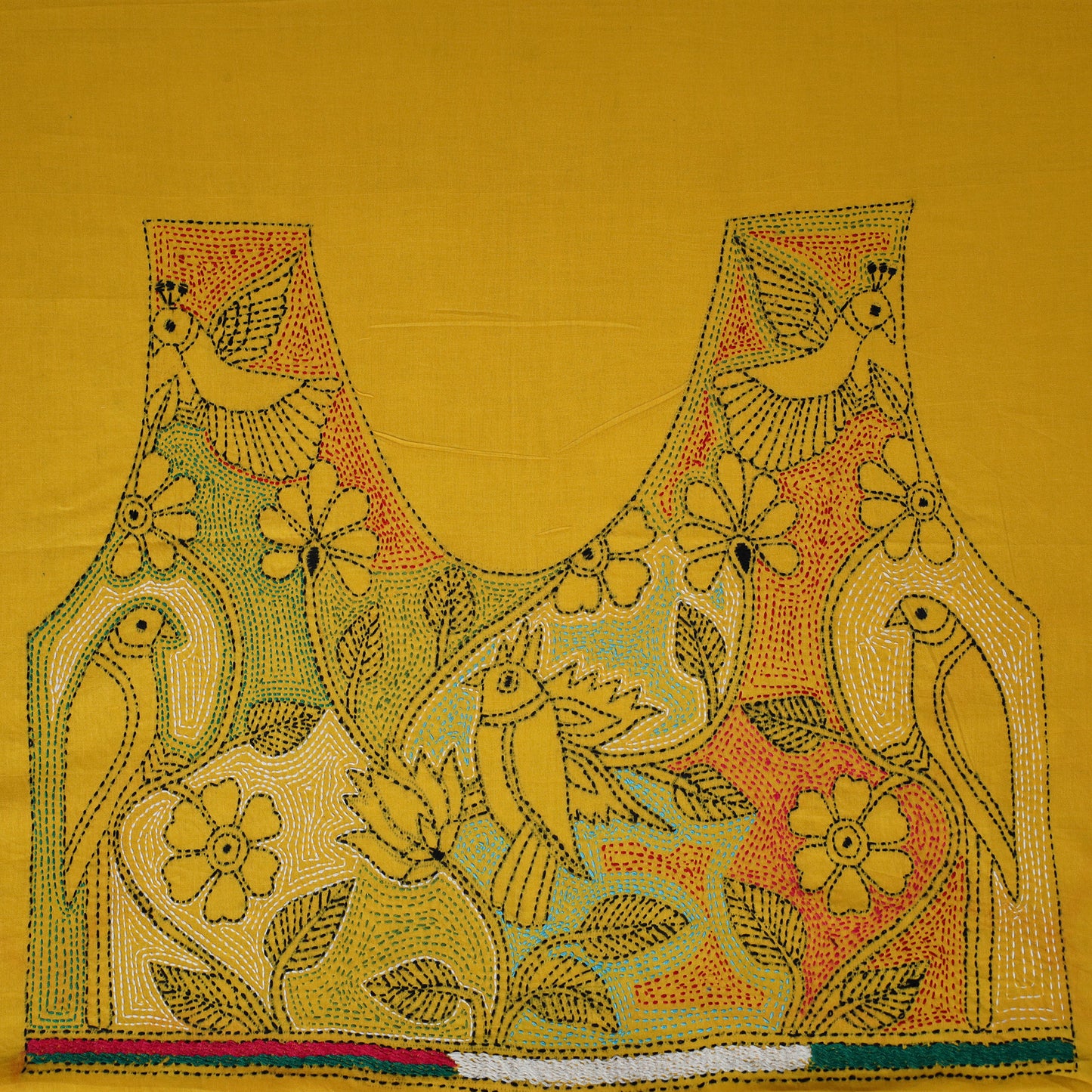 Bengal Kantha Hand Embroidered Cotton Blouse Piece 64