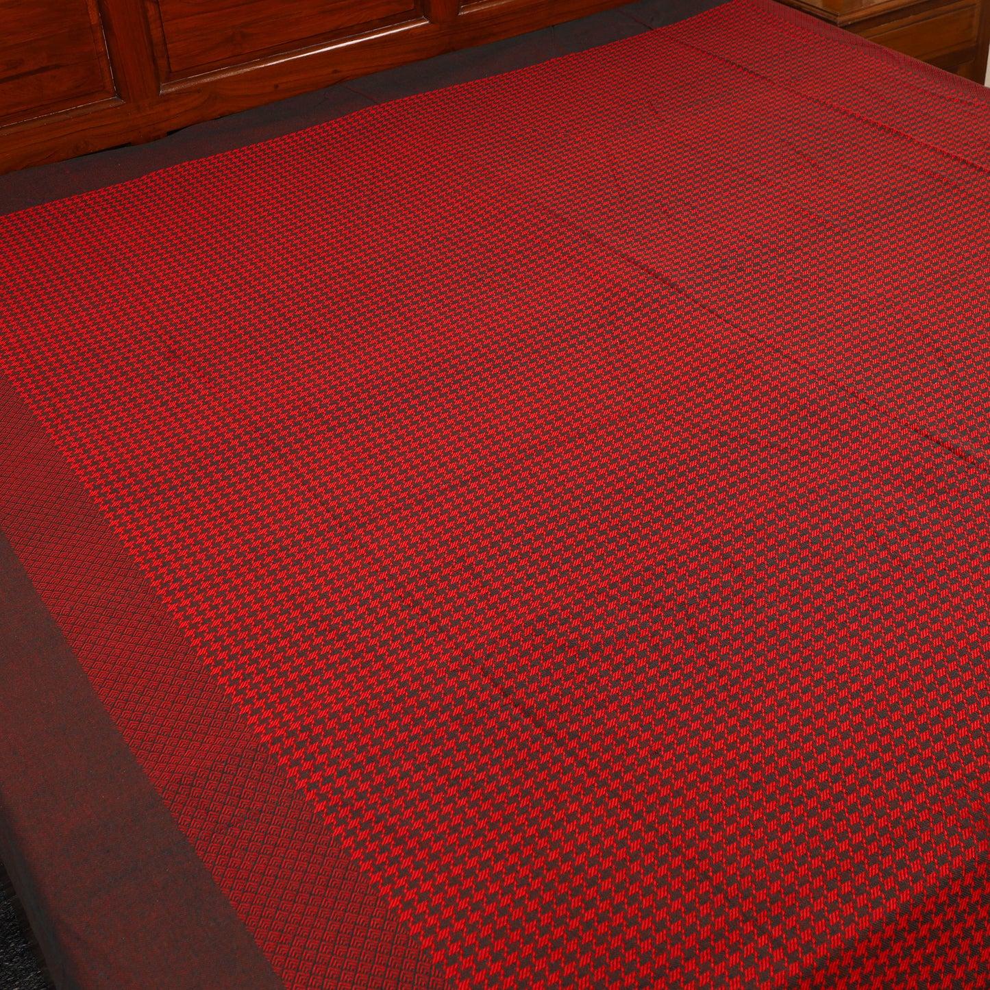 Red - Pure Handloom Cotton Double Bed Cover from Bijnor 46