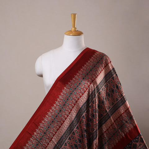Red Natural Dyed Mashru Silk Ajrakh Print Fabric