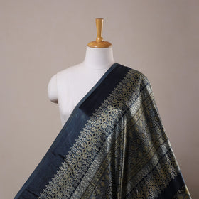 Blue Natural Dyed Mashru Silk Ajrakh Print Fabric