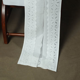 White - Barmer Applique Cutwork Cotton 3pc Unstitched Dress Material Suit Set 03