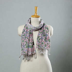 Buy Purple Sanganeri Block Print Cotton Stole with Tassels Online