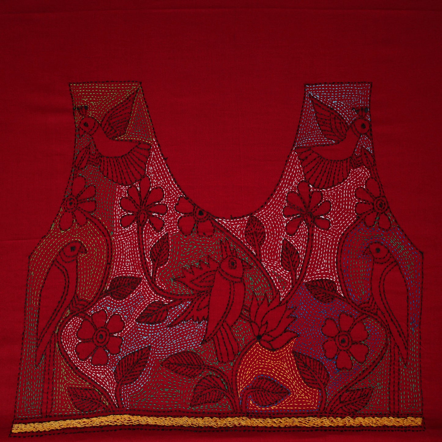 Bengal Kantha Hand Embroidered Cotton Blouse Piece 62