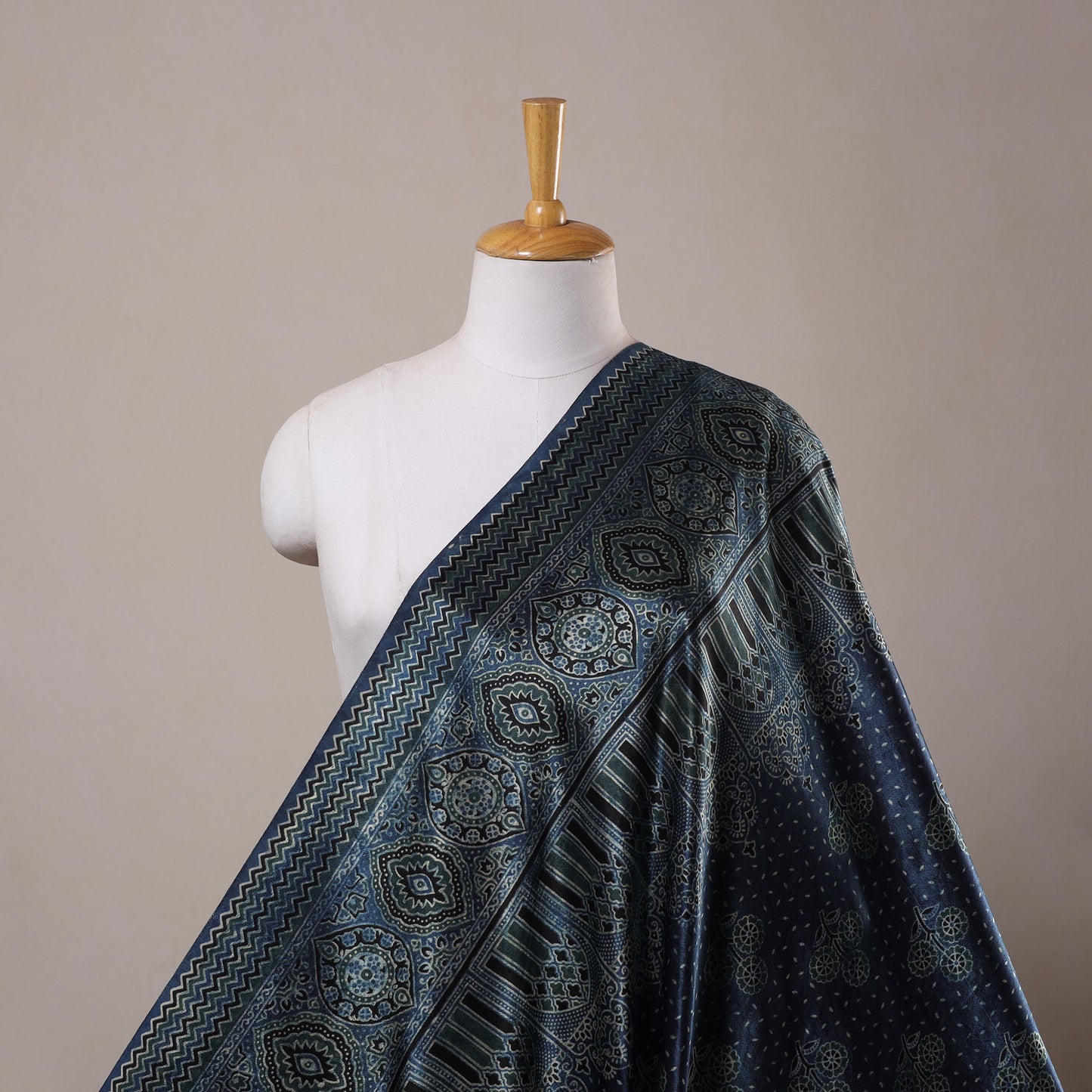 Blue - natural dyed mashru silk fabric 25 - handcrafted