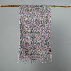 Buy Purple Sanganeri Block Print Cotton Stole with Tassels Online