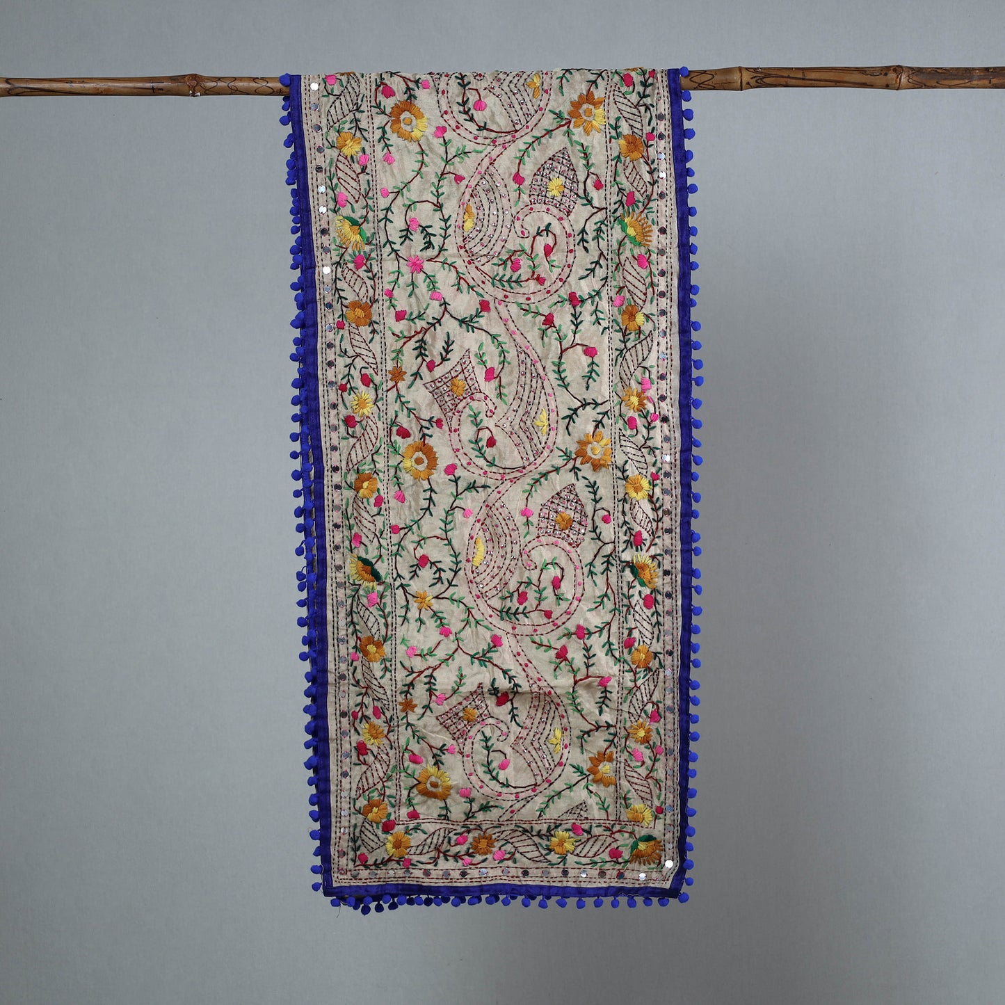 Blue - Ranihati Chanderi Silk Phulkari Embroidered Stole 197