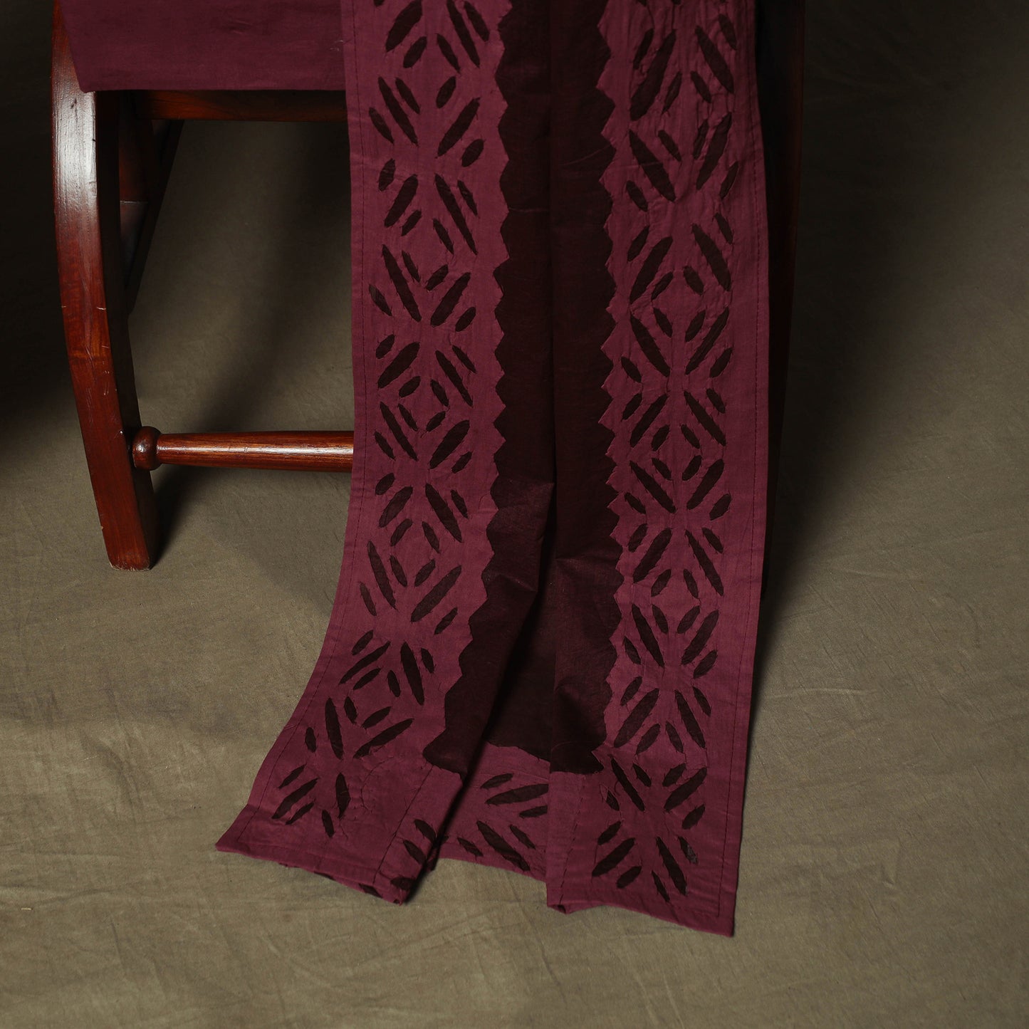 Maroon - Barmer Applique Cutwork Cotton 3pc Unstitched Dress Material Suit Set 04