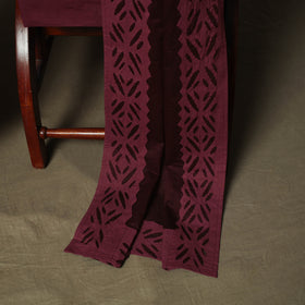 Maroon - Barmer Applique Cutwork Cotton 3pc Unstitched Dress Material Suit Set 04