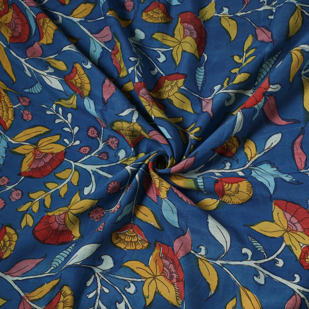 Blue - Chanderi Silk Srikalahasti Handpainted Pen Kalamkari Fabric 14