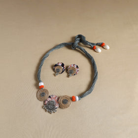 Grey - handmade gs jute fabart necklace set 13 - handcrafted