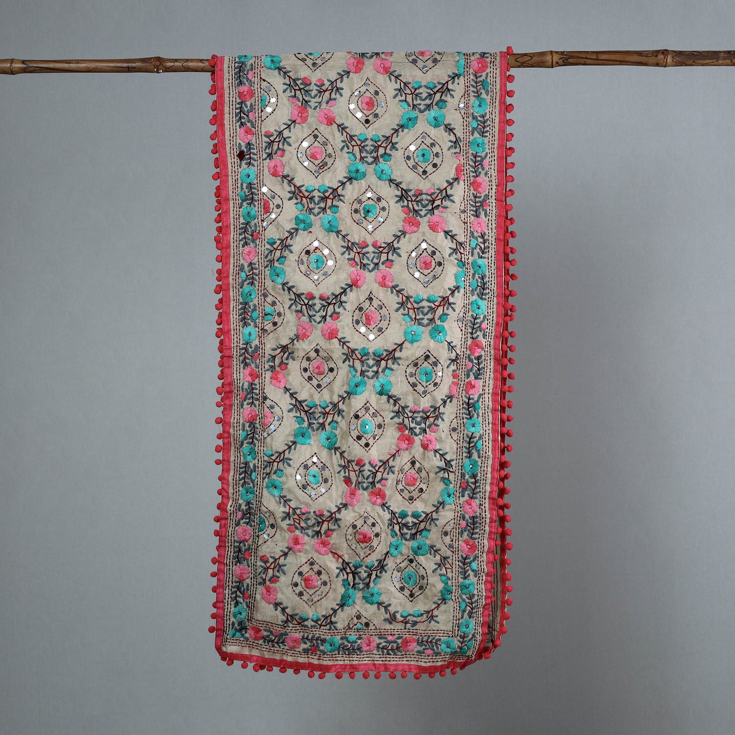 Pink - Ranihati Chanderi Silk Phulkari Embroidered Stole 193