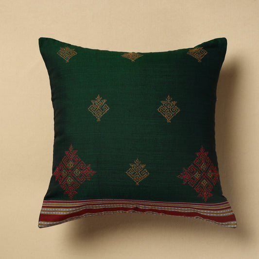 Green - Gavanti Kasuti Embroidery Cotton Cushion Cover (16 x 16 in)