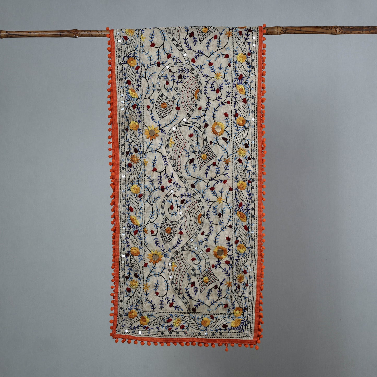 Orange - Ranihati Chanderi Silk Phulkari Embroidered Stole 192