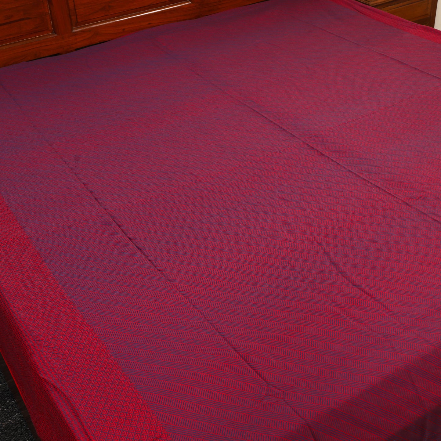 Purple - Pure Handloom Cotton Double Bed Cover from Bijnor 49