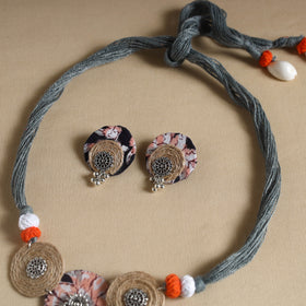 Grey - handmade gs jute fabart necklace set 13 - handcrafted