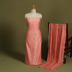 2pc Peach Hand Embroidery Chanderi Silk Chikankari Dress Material