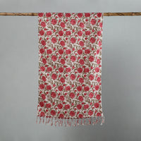 Pink - Sanganeri Block Print Cotton Stole with Tassels 18