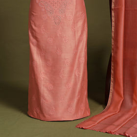 2pc Peach Hand Embroidery Chanderi Silk Chikankari Dress Material