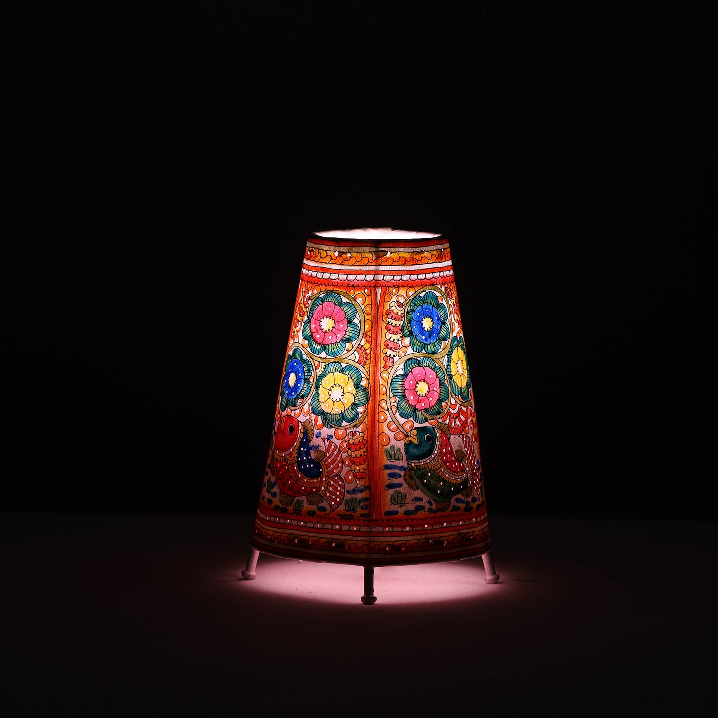 Handpainted Tholu Bommalata Leather Table Lamp (Medium) 89