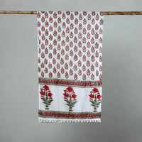 Red - Sanganeri Block Print Cotton Stole with Pom Pom 22