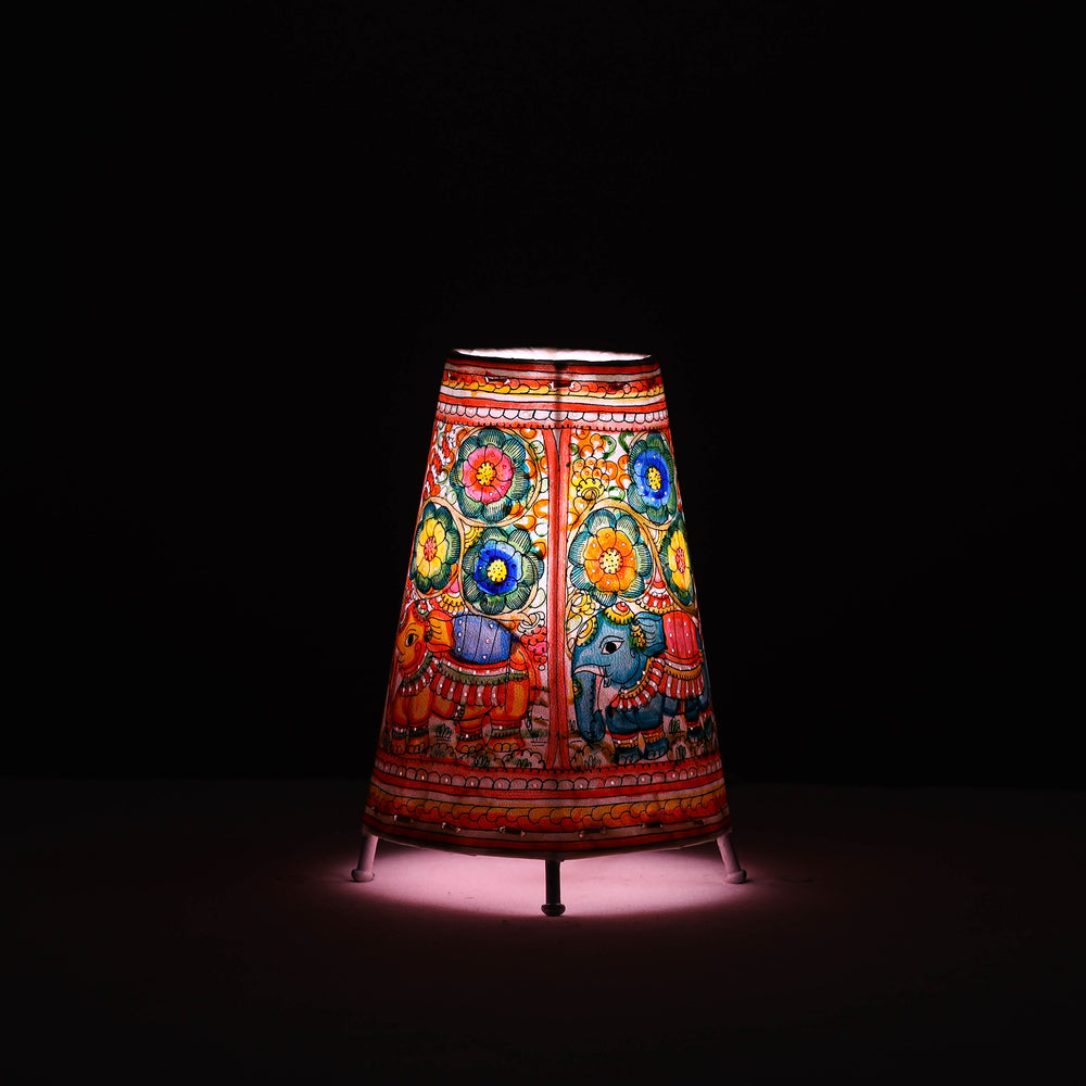 Handpainted Tholu Bommalata Leather Table Lamp (Medium) 91