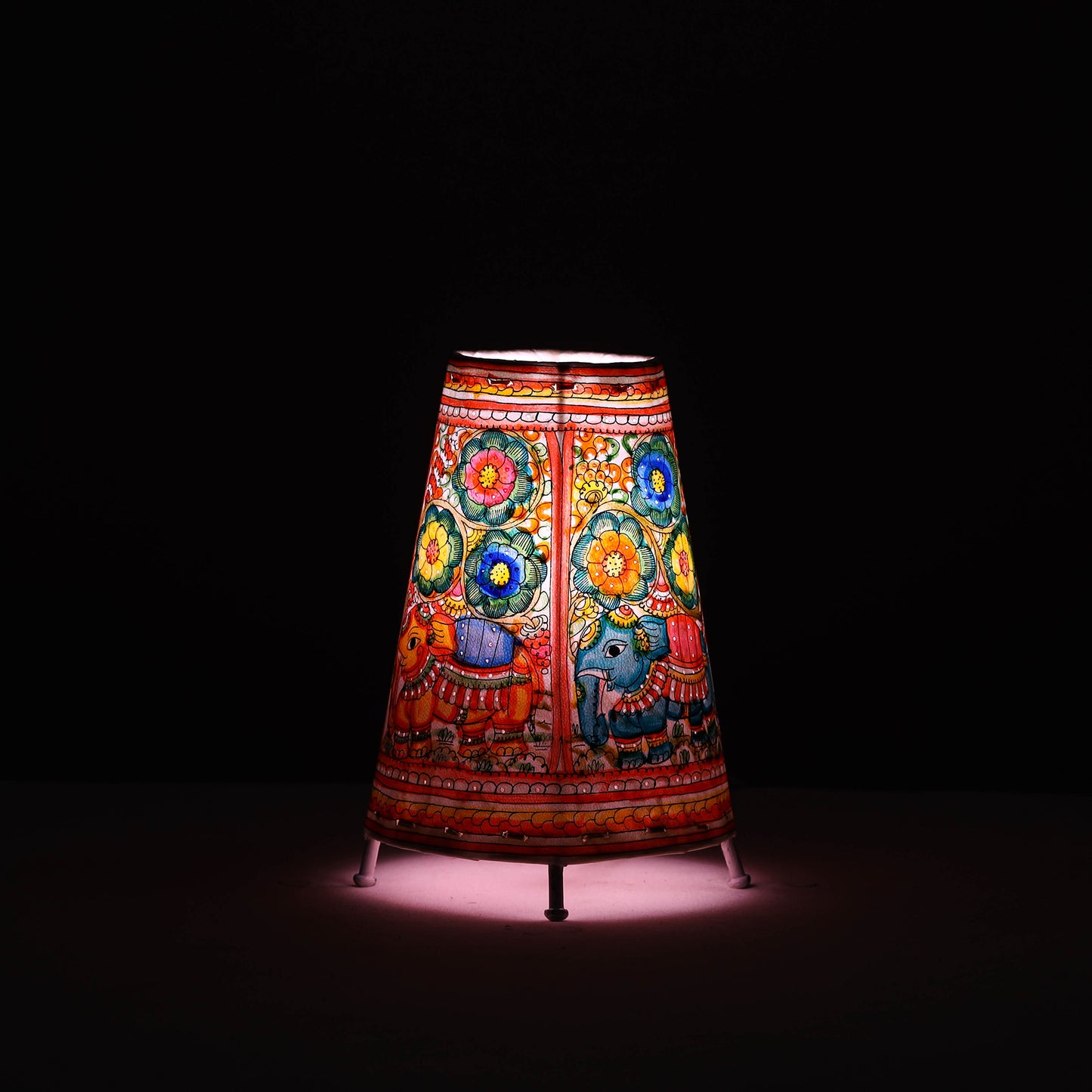 Handpainted Tholu Bommalata Leather Table Lamp (Medium) 91