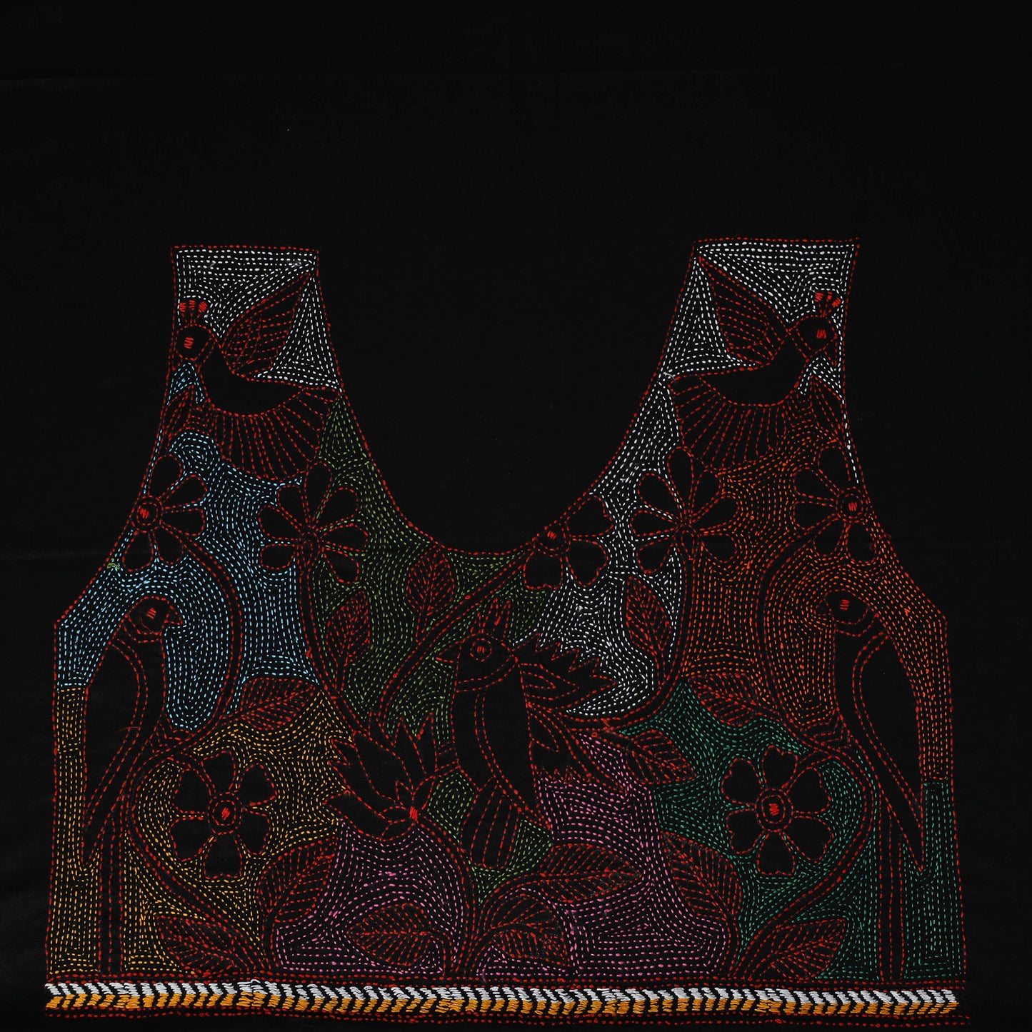 Bengal Kantha Hand Embroidered Cotton Blouse Piece 55