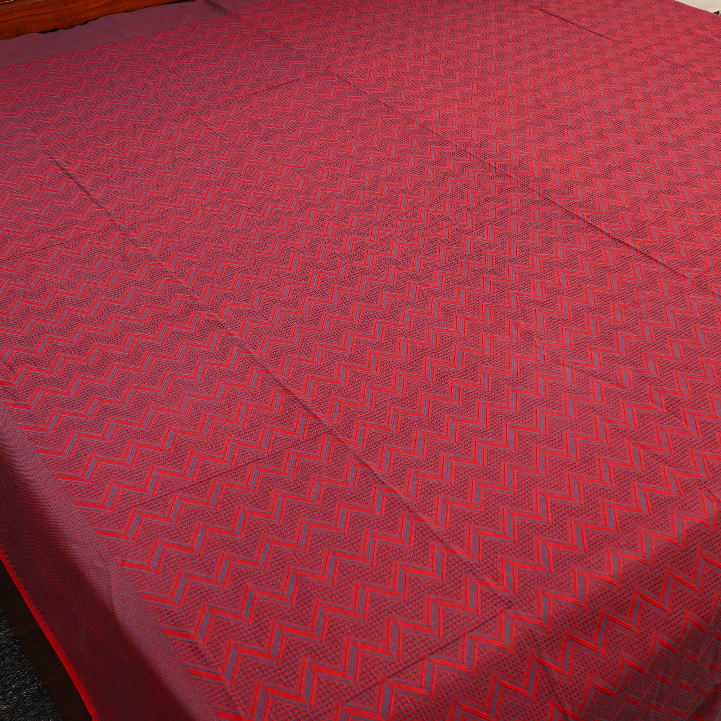 Red - Pure Handloom Cotton Double Bed Cover from Bijnor 51