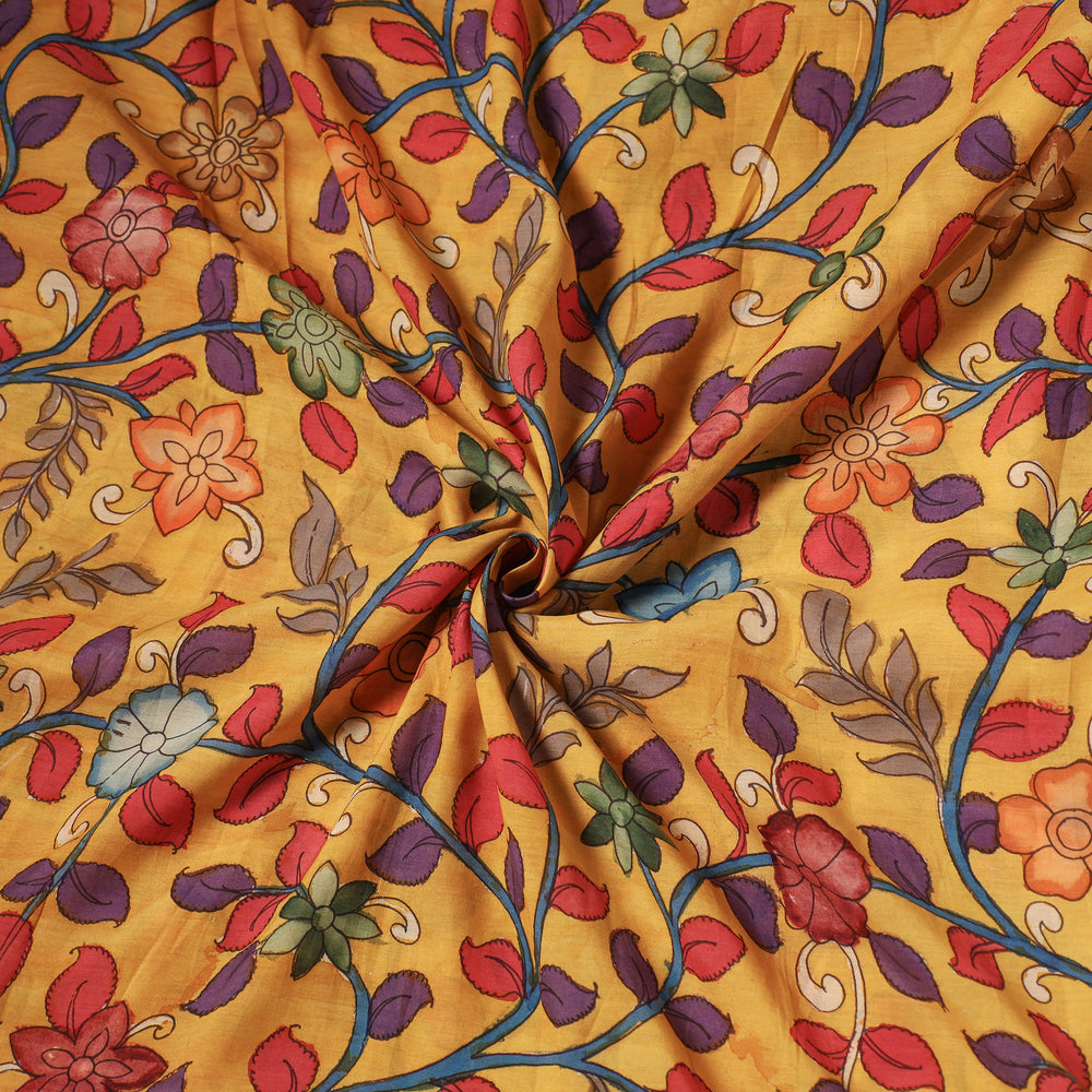 Yellow - Chanderi Silk Srikalahasti Handpainted Pen Kalamkari Fabric 04