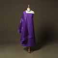 Purple - Barmer Applique Cutwork Cotton 3pc Unstitched Dress Material Suit Set 06