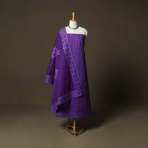 Purple - Barmer Applique Cutwork Cotton 3pc Unstitched Dress Material Suit Set 06