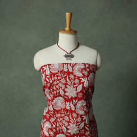 Sanganeri Hand Block Print 2pc Cotton Unstitched Dress Material Kurta Set with Jewellery 12