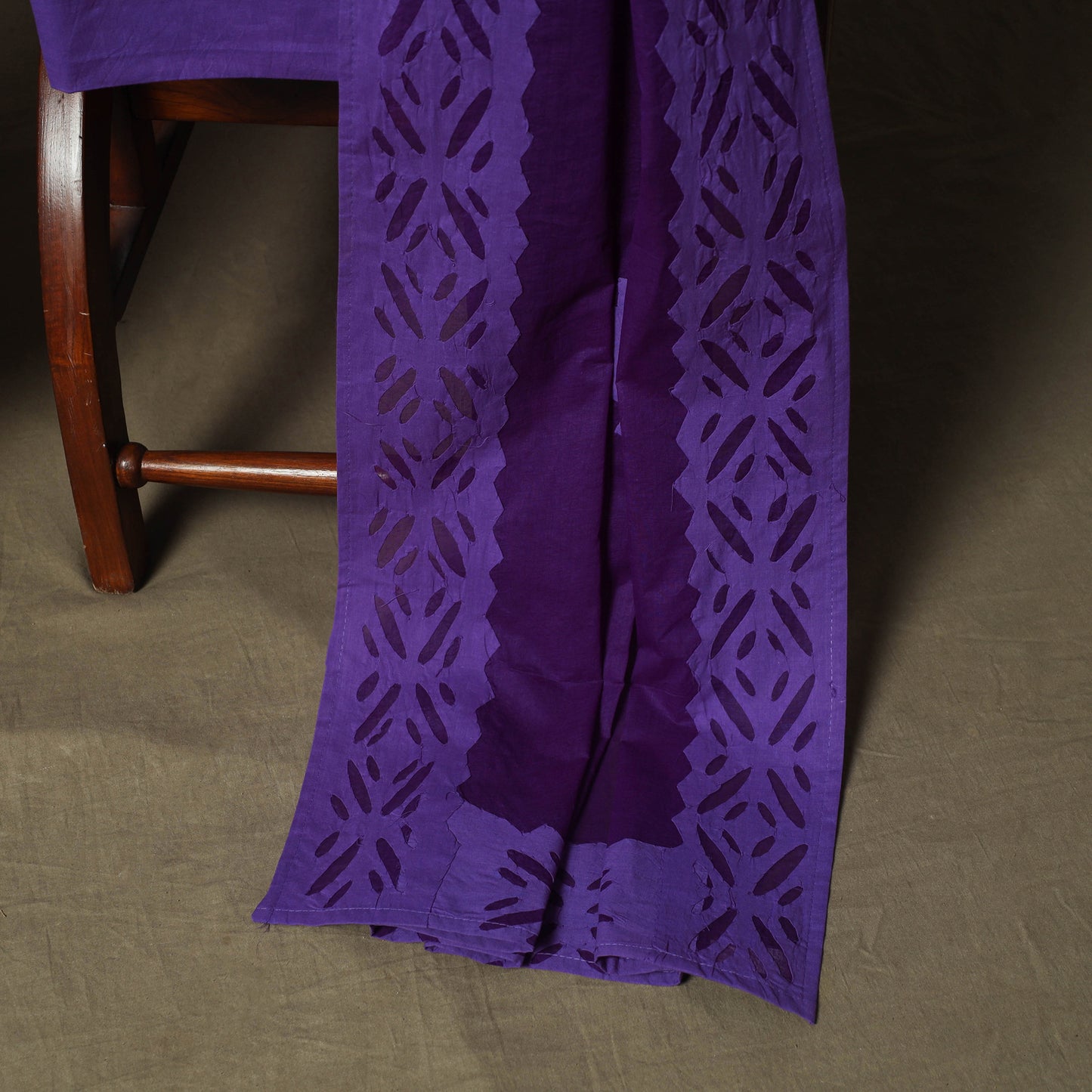 Purple - Barmer Applique Cutwork Cotton 3pc Unstitched Dress Material Suit Set 06