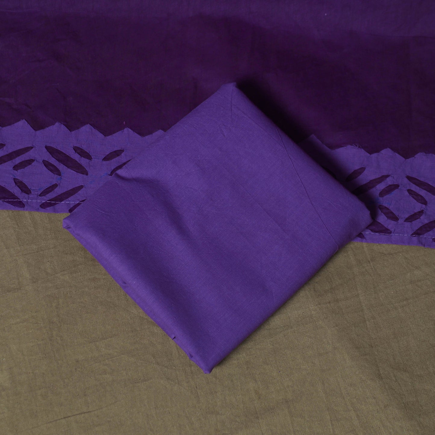 Purple - Barmer Applique Cutwork Cotton 3pc Unstitched Dress Material Suit Set 06