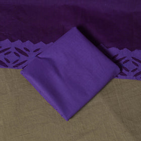 Purple - Barmer Applique Cutwork Cotton 3pc Unstitched Dress Material Suit Set 06