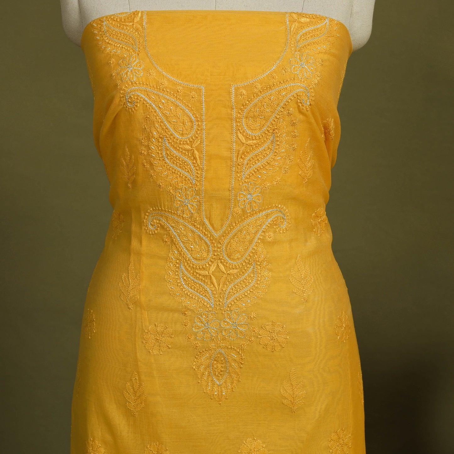 2pc Hand Embroidery Chanderi Silk Chikankari Dress Material