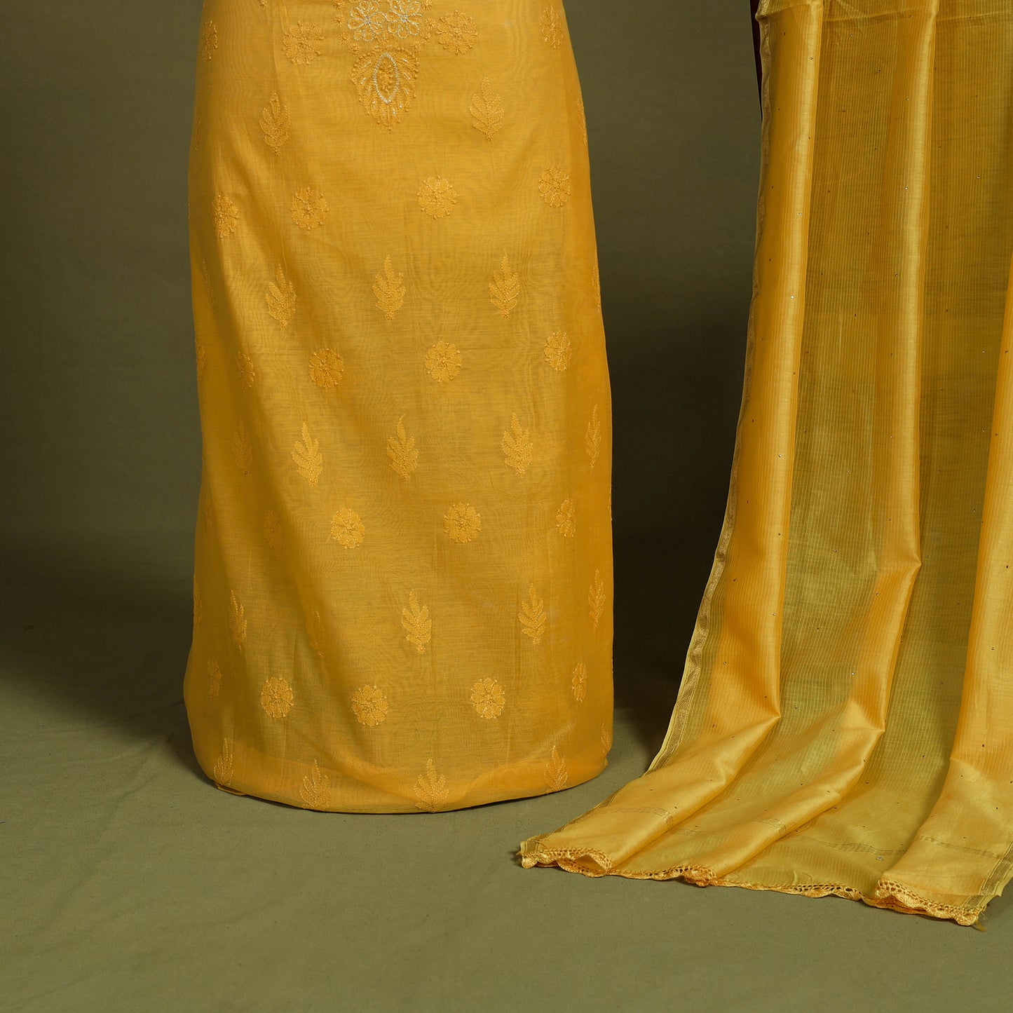 2pc Hand Embroidery Chanderi Silk Chikankari Dress Material