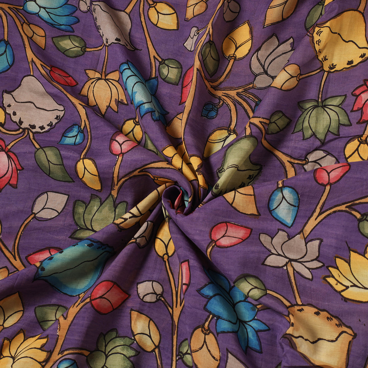 Purple - Chanderi Silk Srikalahasti Handpainted Pen Kalamkari Fabric 05