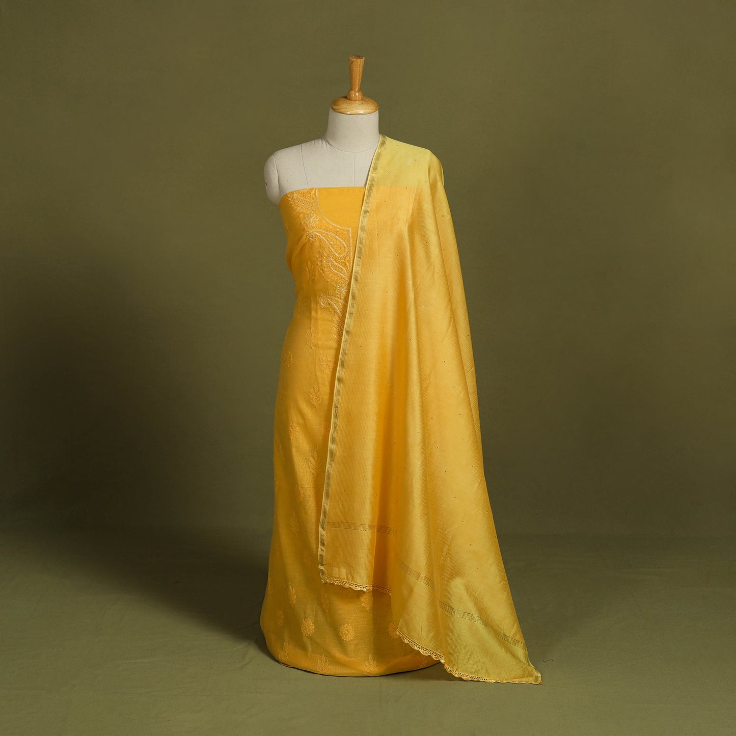 2pc Hand Embroidery Chanderi Silk Chikankari Dress Material