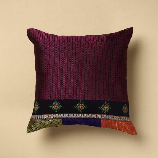 Purple - Gavanti Kasuti Embroidery Khun Cotton Cushion Cover (16 x 16 in)