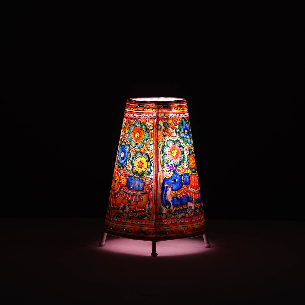 Handpainted Tholu Bommalata Leather Table Lamp (Medium) 99