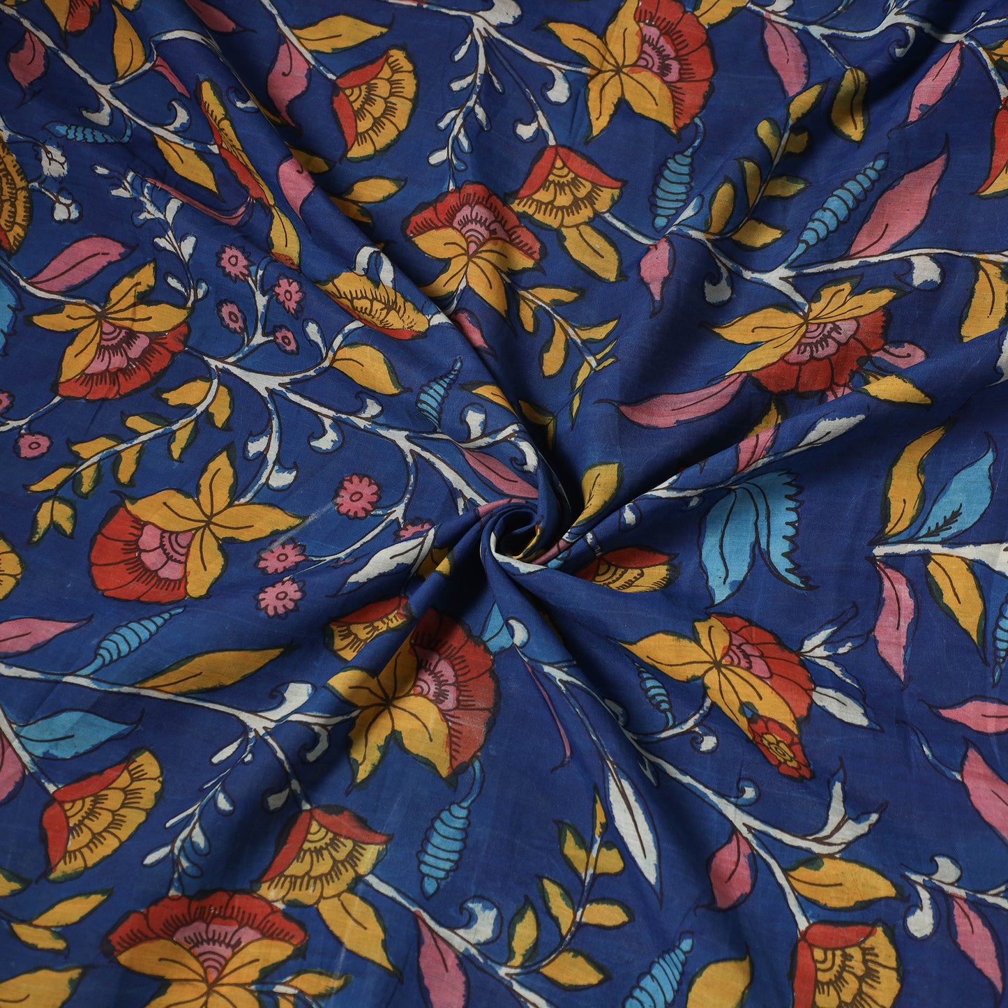 Blue - Chanderi Silk Srikalahasti Handpainted Pen Kalamkari Fabric 15