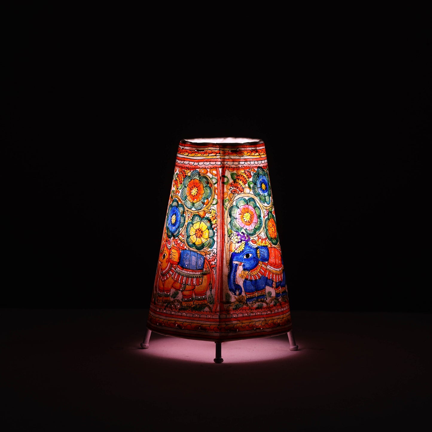 Handpainted Tholu Bommalata Leather Table Lamp (Medium) 92