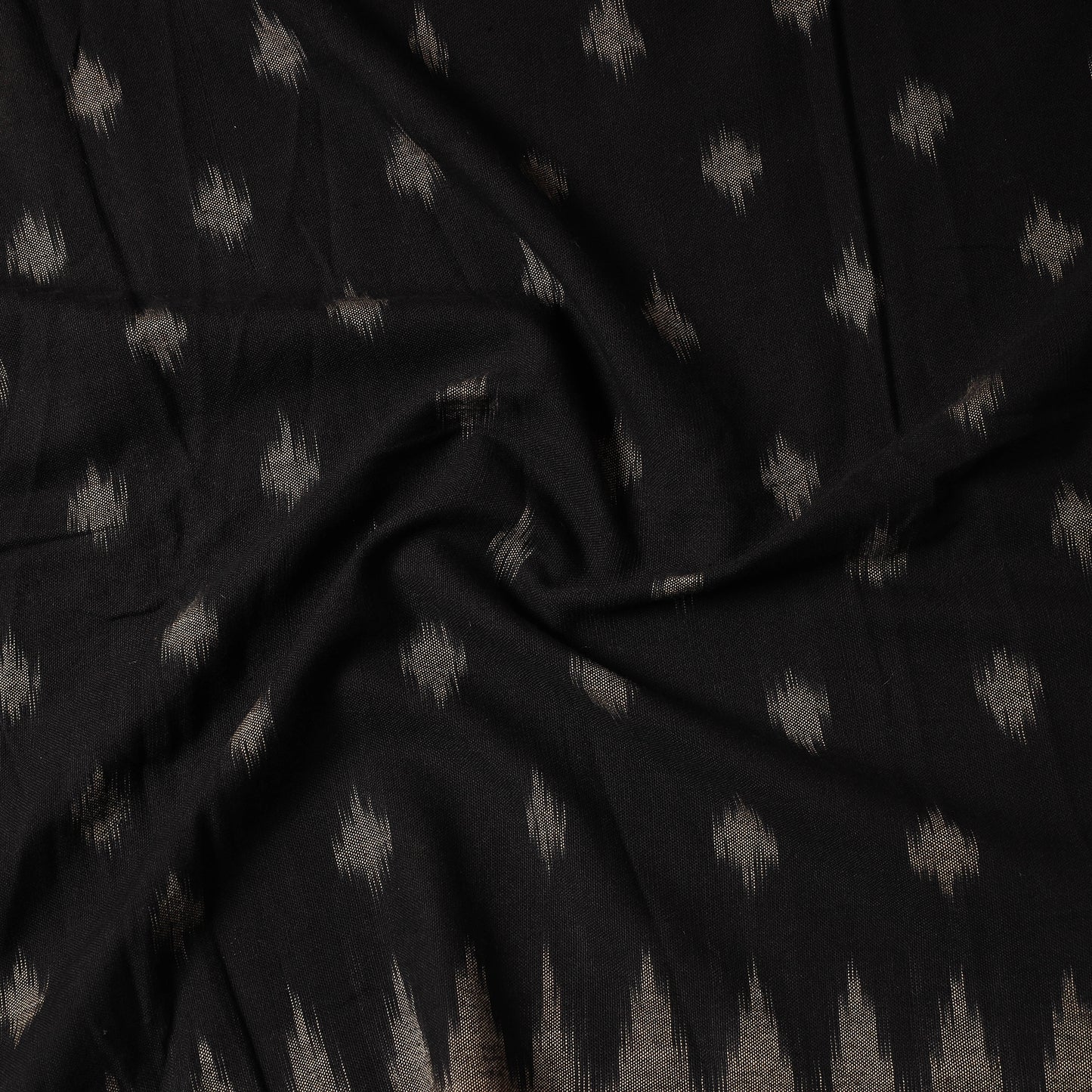 Black - Pochampally Ikat Handloom Cotton Precut Fabric with Kalamkari Block Printed Border (1 Meter)