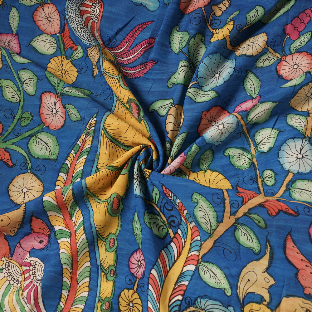 Blue - Chanderi Silk Srikalahasti Handpainted Pen Kalamkari Fabric 12