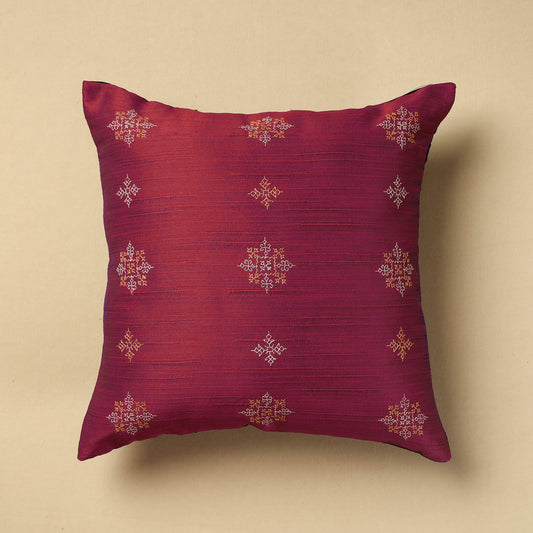 Purple - Gavanti Kasuti Embroidery Dupion Silk Cushion Cover (16 x 16 in)