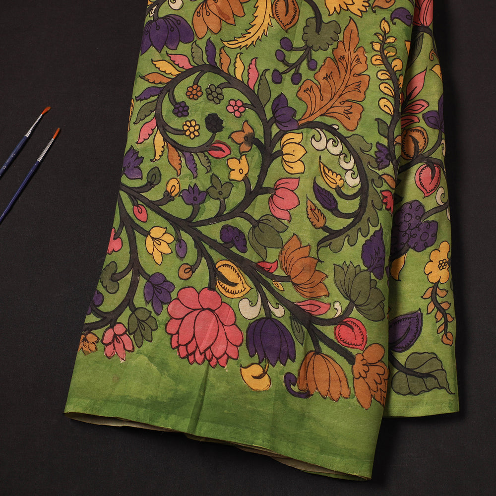 Green - Chanderi Silk Srikalahasti Handpainted Pen Kalamkari Fabric 13